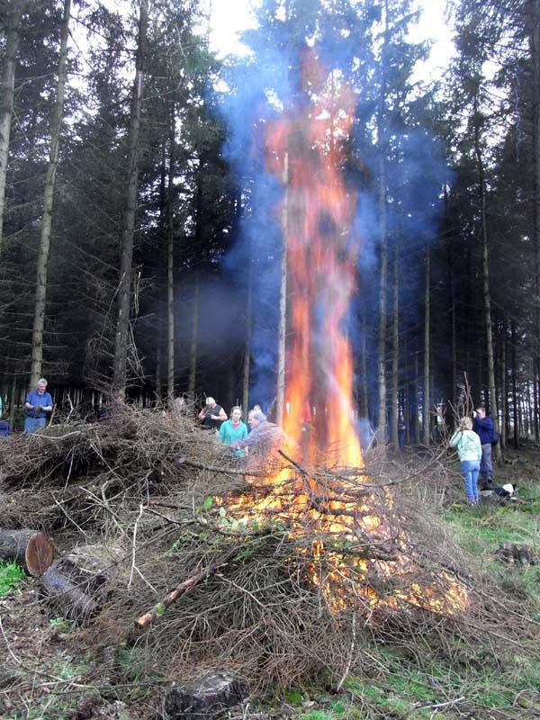 High bonfire flames